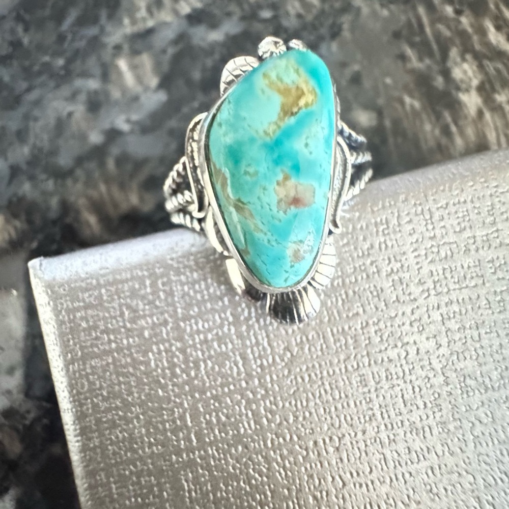 Artisan Crafted Royston Turquoise Solitaire Ring Sterling Silver 8.65ctw  SIZE 6